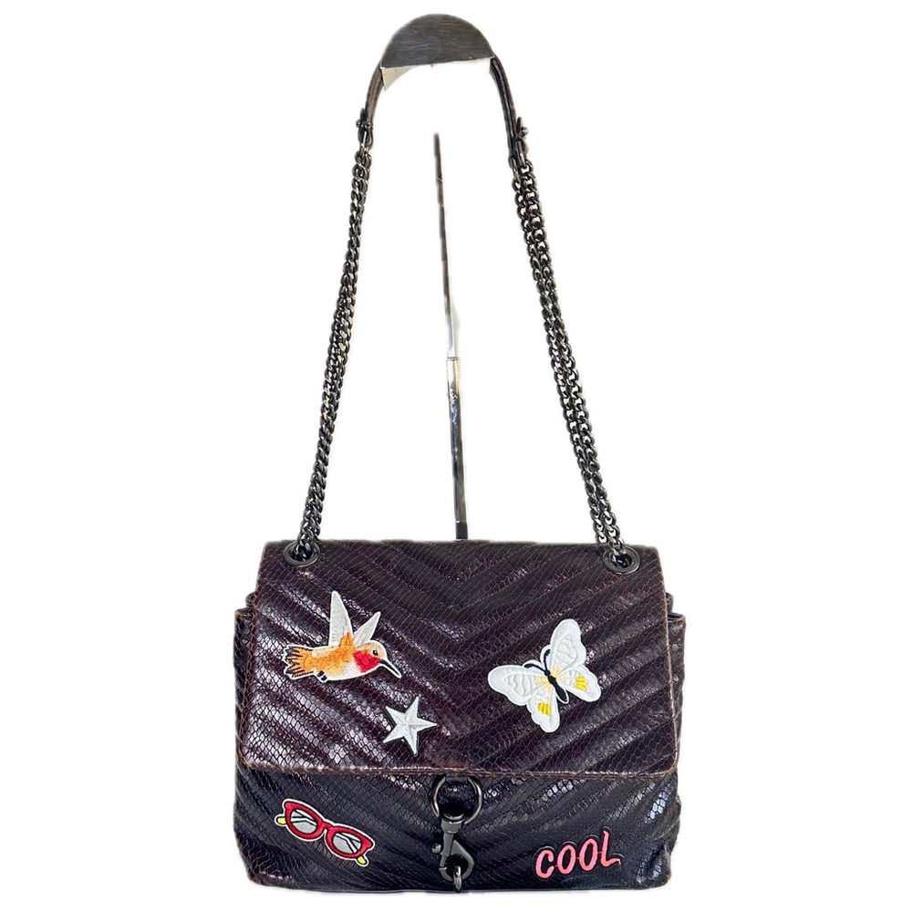 Rebecca Minkoff Edie Brown Quilted Leather Chevron Fun Patches Crossbody Bag